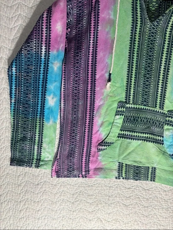 Beach By Exist Multicolor Tie-Dye Baja Hoodie - Pink, Green, Blue, Black - Picture 5 of 7